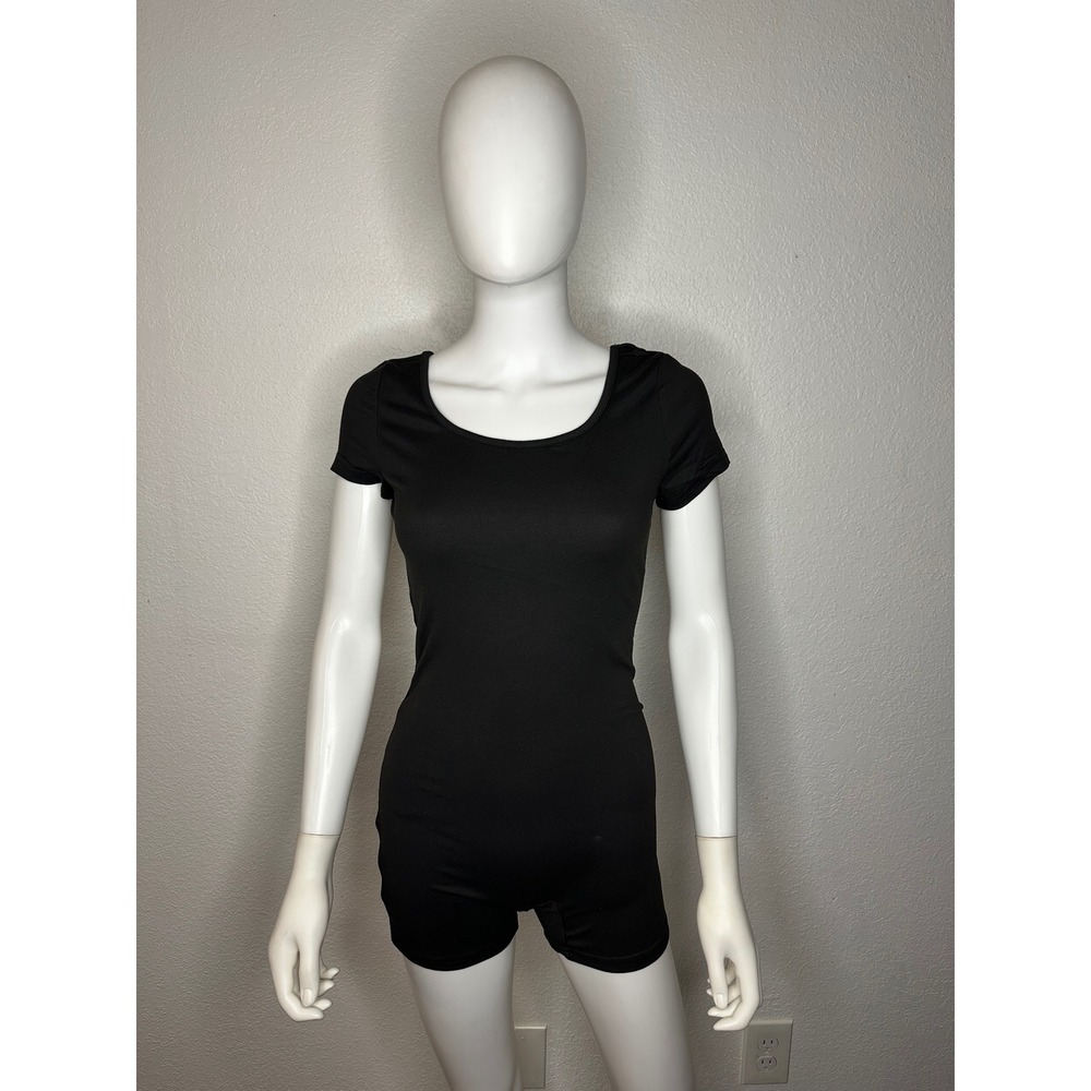 Black Short Sleeve Scoop Neck Romper Bodysuit